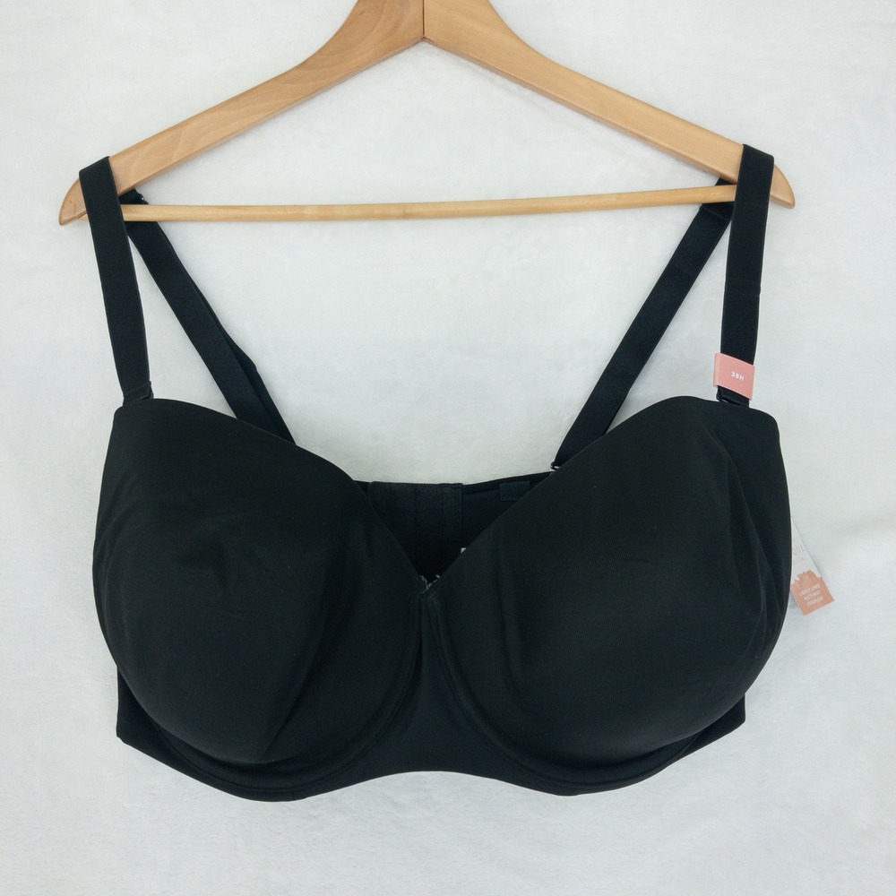 Cacique Smooth Lightly Lined Strapless Multi-Way Bra Womens 38H Black Underwire